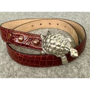 Vintage Leatherock 1995 Hartnell Turtle Buckle Croc Leather Belt Brown Womens L